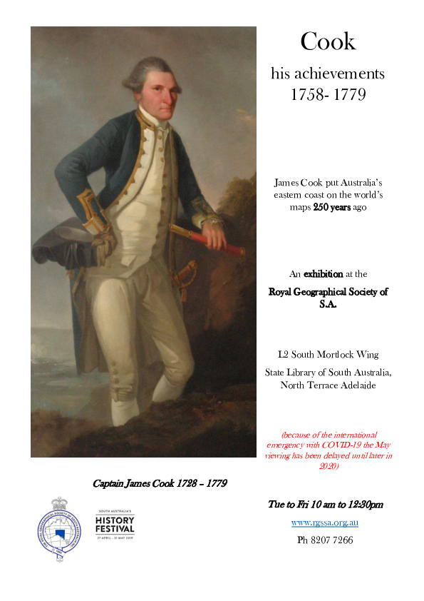 Cook – his achievements 1758-1779 (Planned for 2020; to be held April-May 2021)