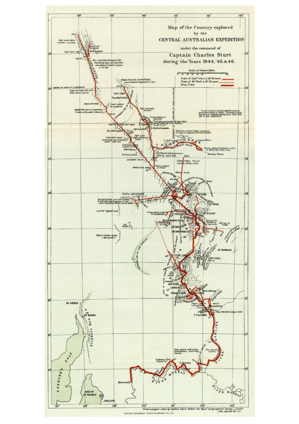Map of Sturt’s 1844 - 1846 Exploration