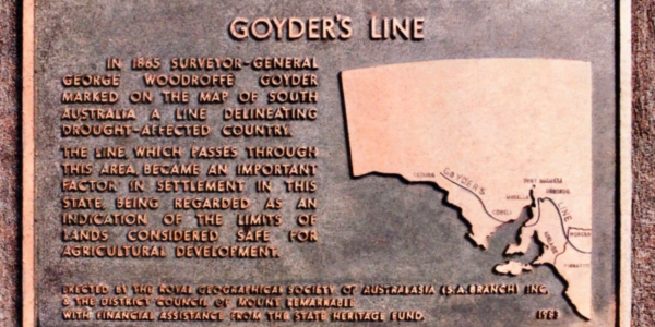 Plaque commemorating George Goyders line of rainfall South Australia
